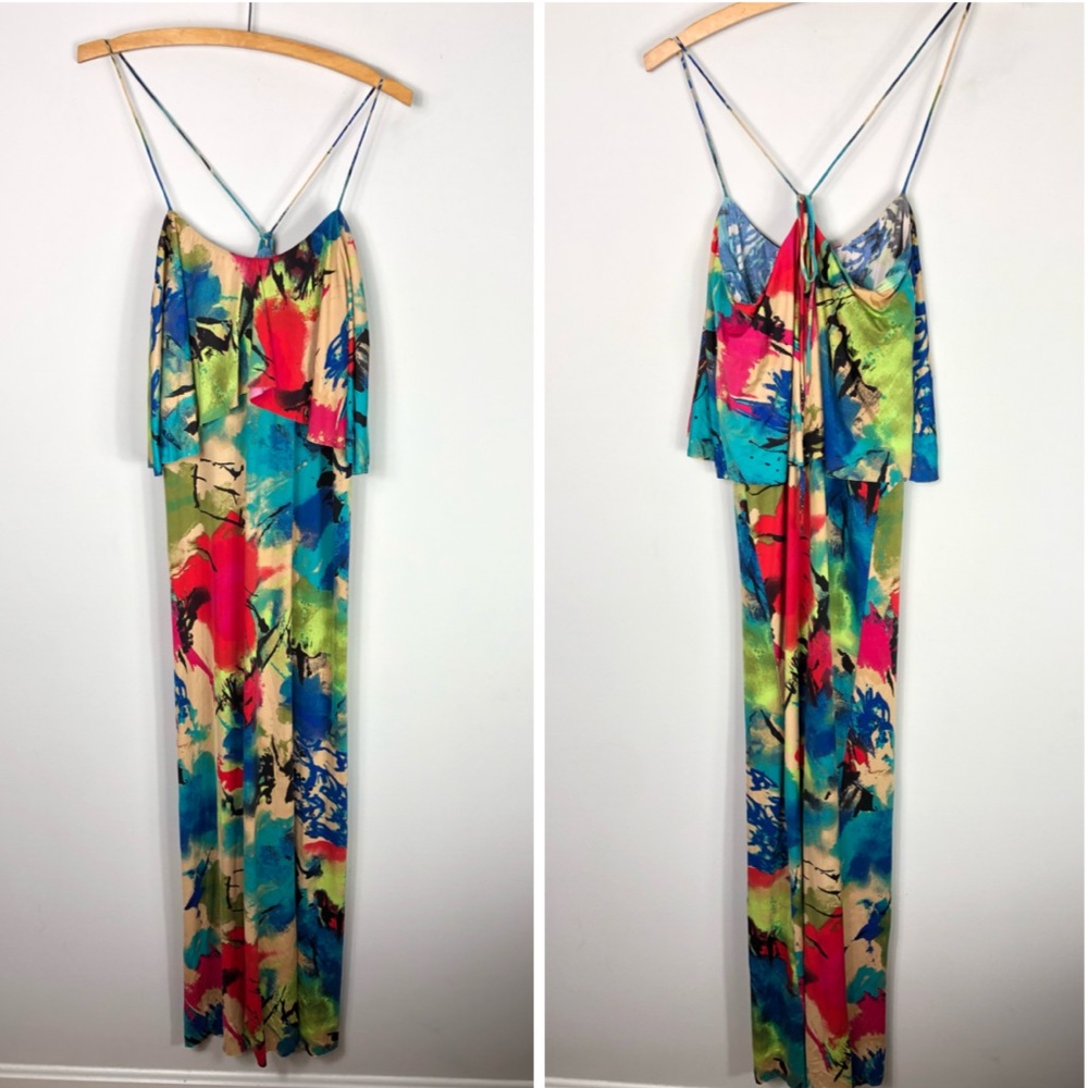 T-Bags Multi-Color Watercolor Print Maxi Dress